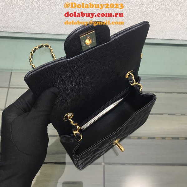 Perfect CC 17CM Classic Flap Caviar Leather Bag