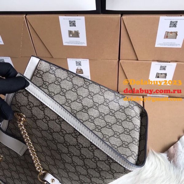 Best Gucci 479197 7 Star GG Supreme Canvas Padlock White Shoulder Bag