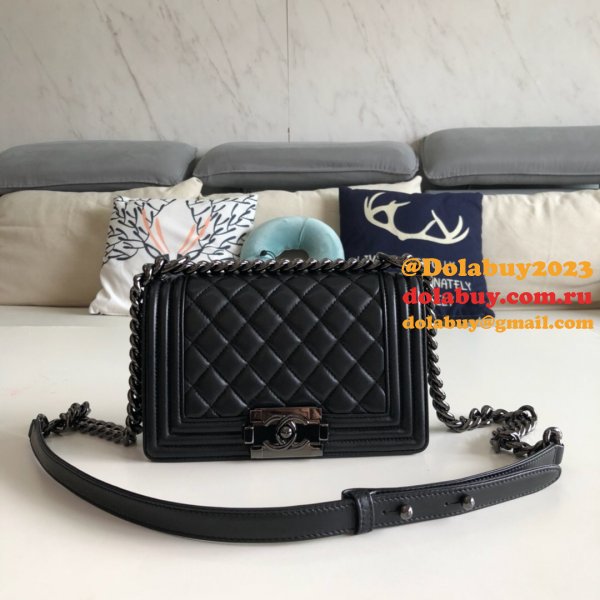 High Quality CC Le Boy Replica Best Black Bags lambksin 20cm