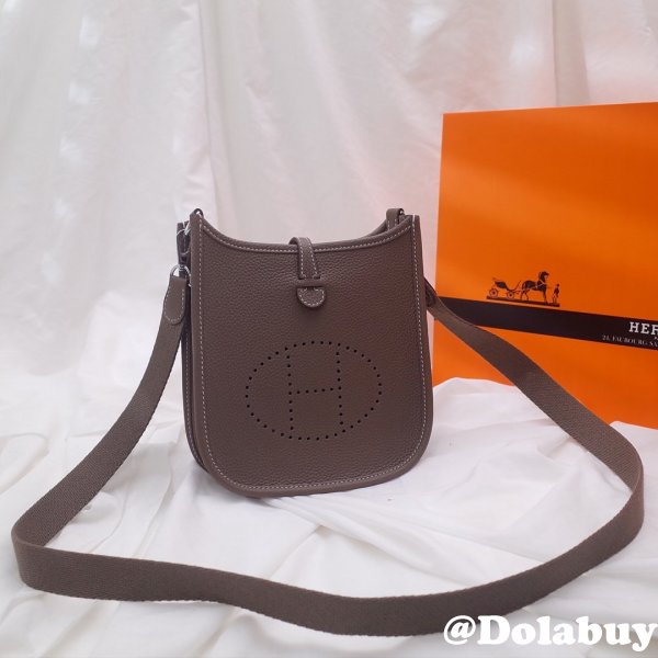 Hermes Mini Evelyne Handbags Replica Coffee