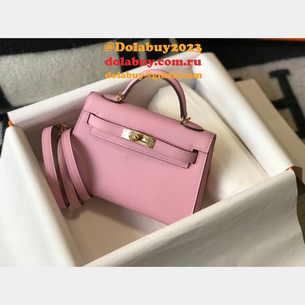 Hermes Outlet 1:1 Replica Mini Kelly Pink Handbags