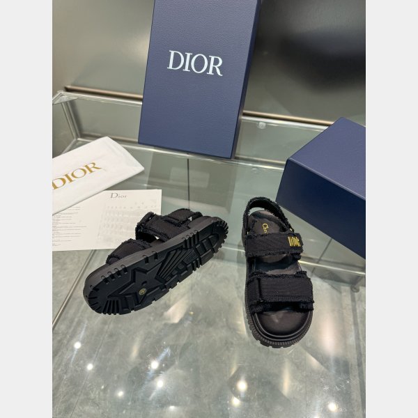 Top Quality Dior Ecru Fringed Cotton Canvas Dioract Sandal