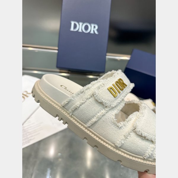 High Quality dior Fringed Cotton Canvas Dioract Slide