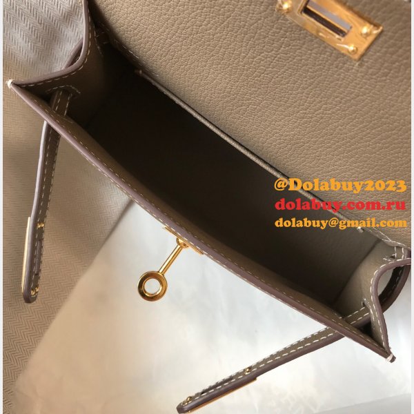 Replica Hermes Mini Kelly Epsom leather Earthy Gray Bags