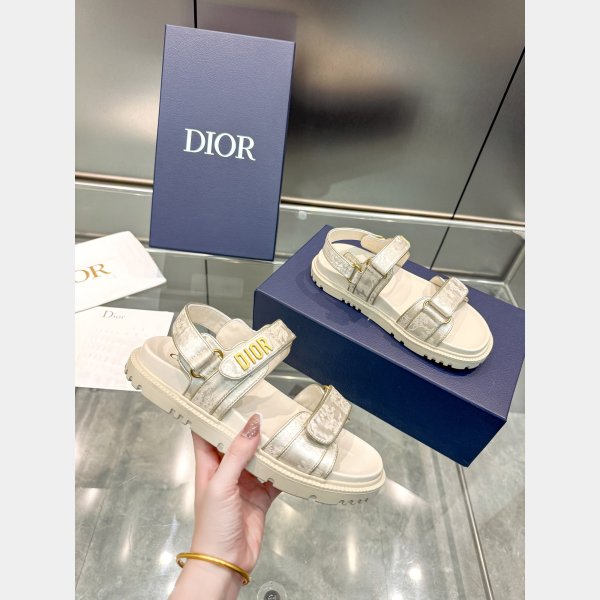 Top Quality dior Fabric with Gold-Tone Butterfly Dioract Sandal