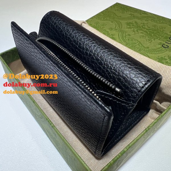 Best Gucci Replicas GG Marmont Medium Wallet 644407 Black/Gray/Apricot Leather