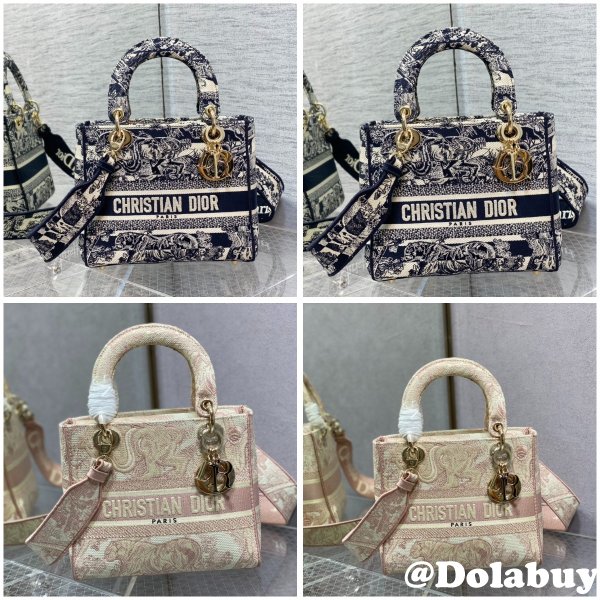 Top Quality Fake Lady Embroidery Canvas Dior 24CM Replica Bag