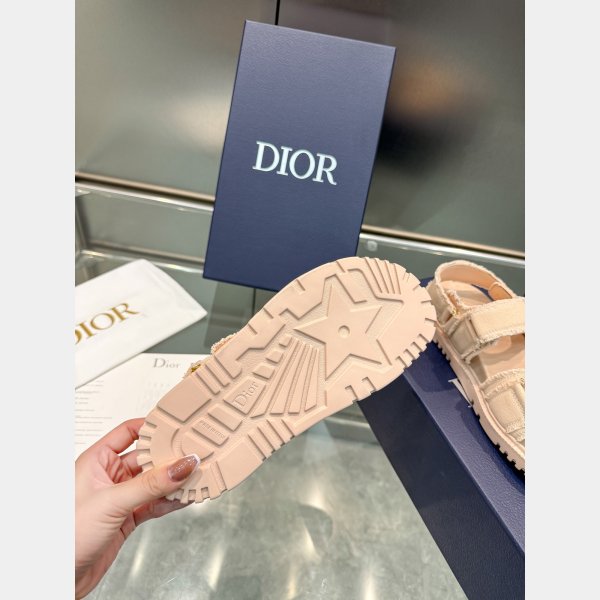 Top Quality Dior Ecru Fringed Cotton Canvas Dioract Sandal