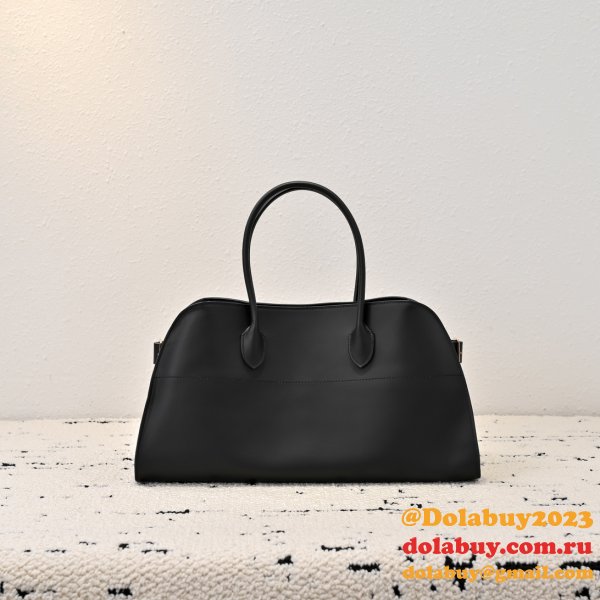 Top Quality The Row EW Margaux Leather Llain Weave Bag