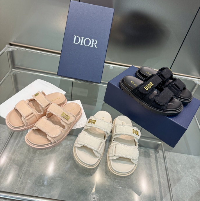 High Quality dior Fringed Cotton Canvas Dioract Slide